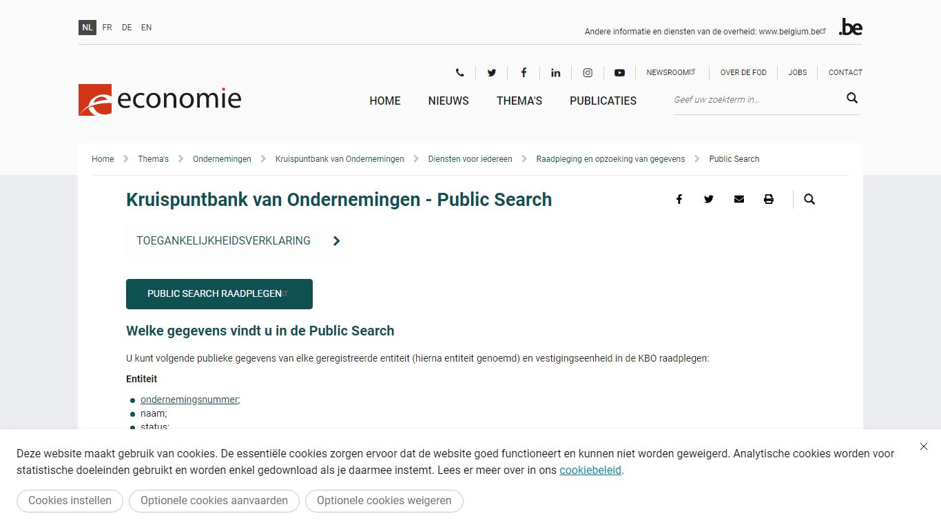 Kruispuntbank van Ondernemingen - Public Search | FOD Economie