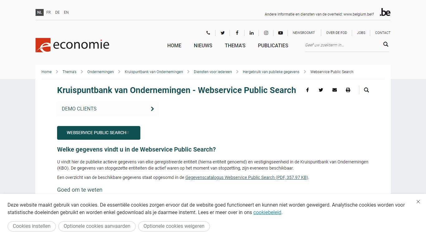 Kruispuntbank van Ondernemingen - Webservice Public Search